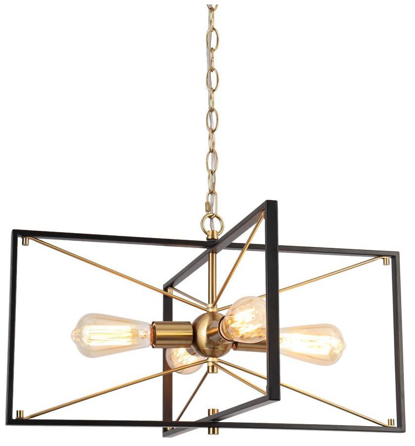 4-Light Matte Black and Plating Brass Chandeliers with