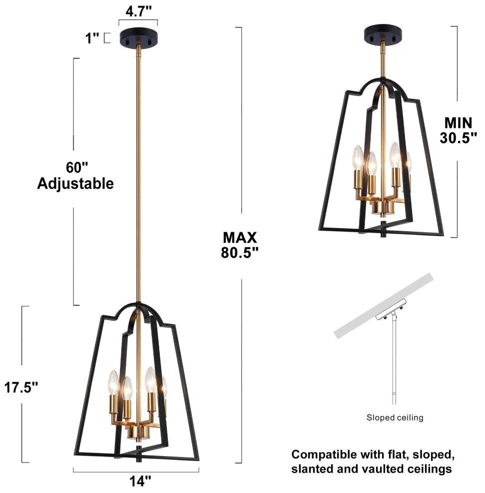 Image 4 4-Light Matte Black and Plating Brass Chandeliers more views