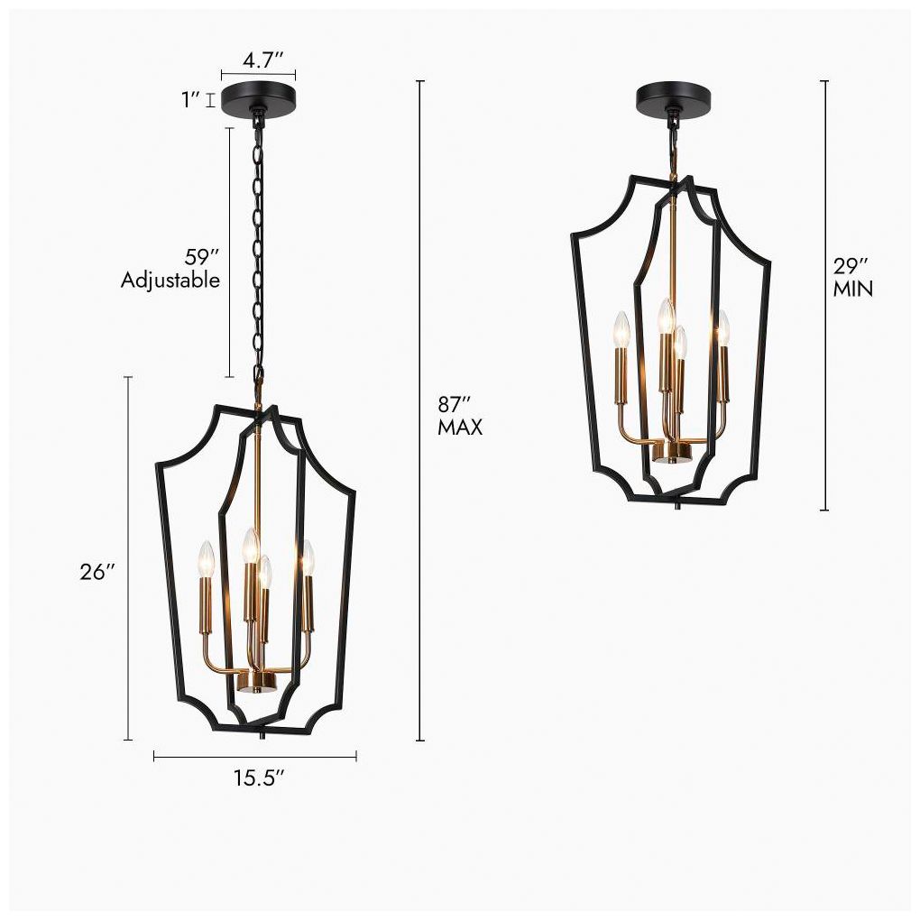 Image 2 4-Light Matte Black and Plating Brass Chandeliers more views