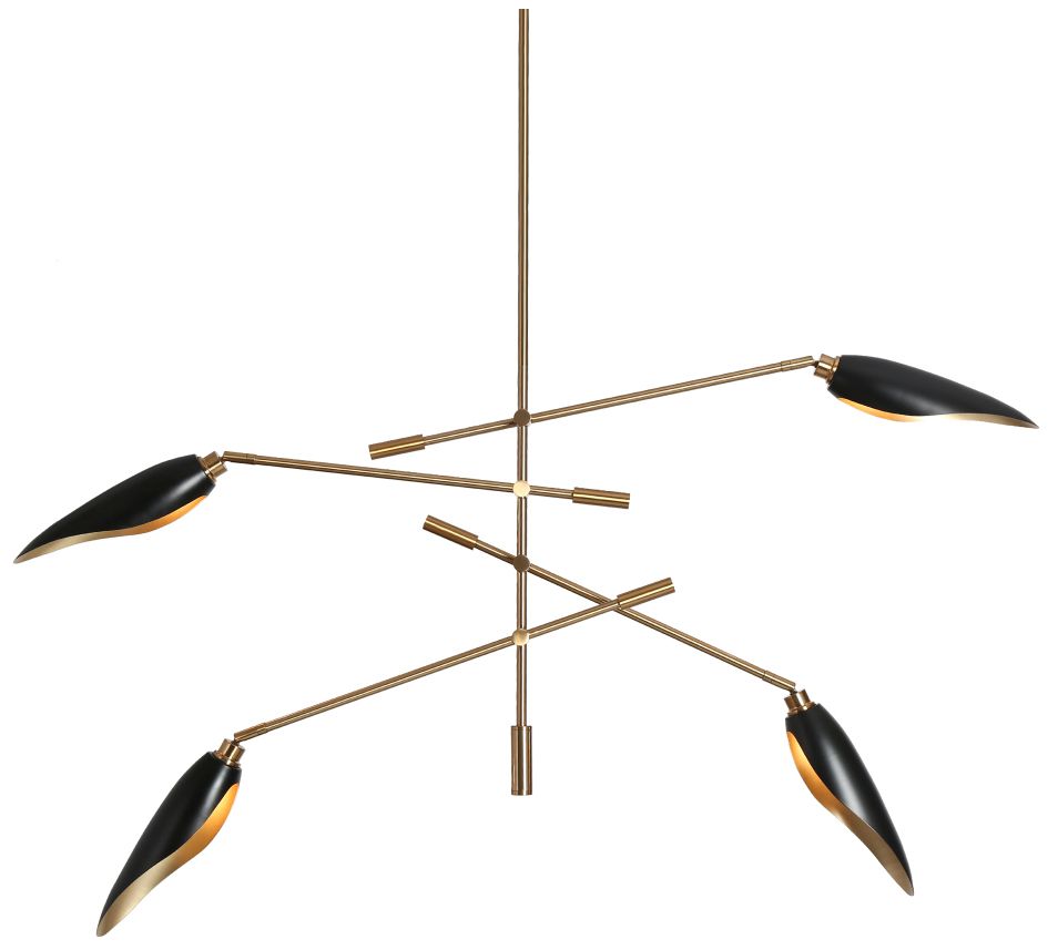 4-Light Matte Black and Plating Brass Chandeliers