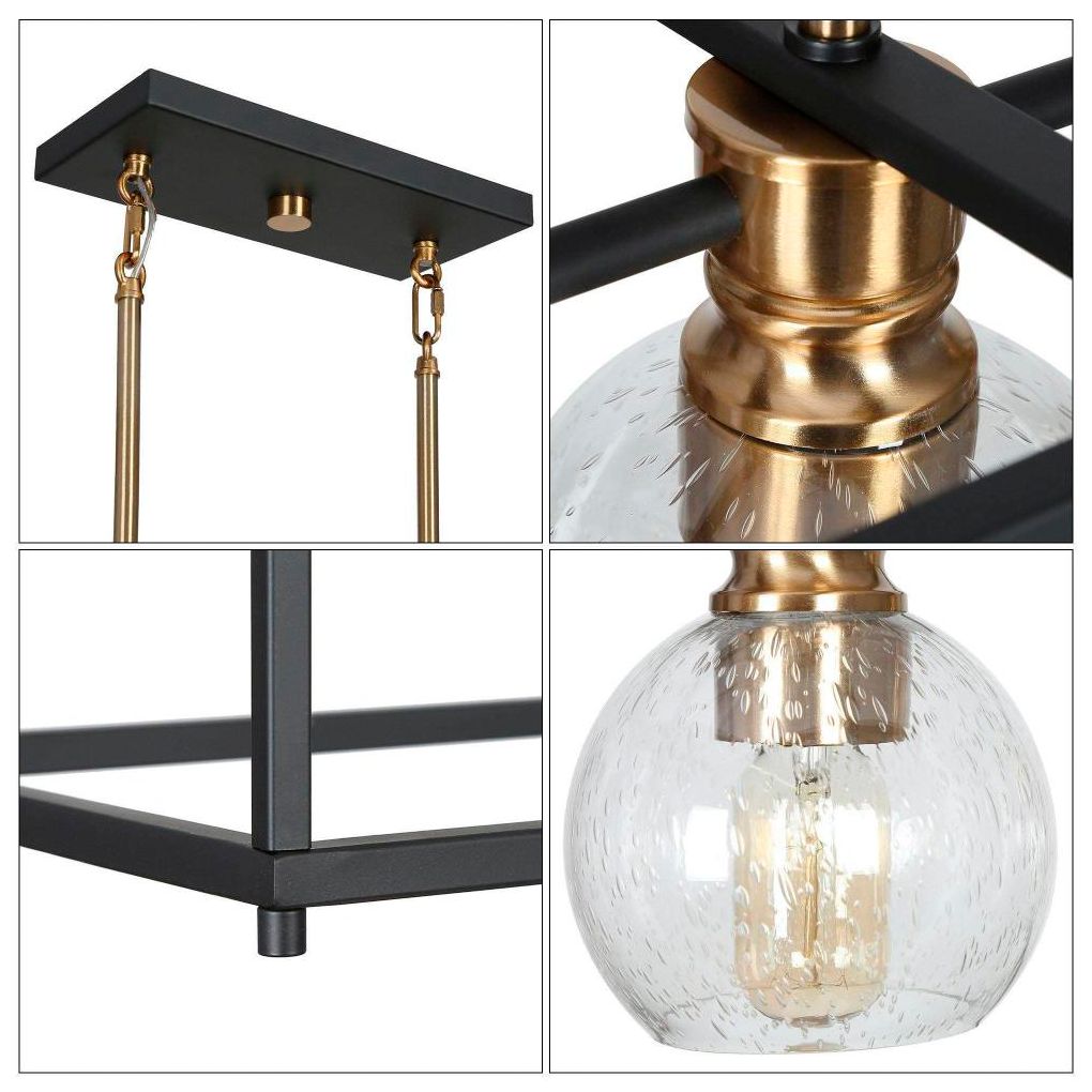Image 3 4-Light Matte Black and Plating Brass Island Lamp with Seeded Glass more views