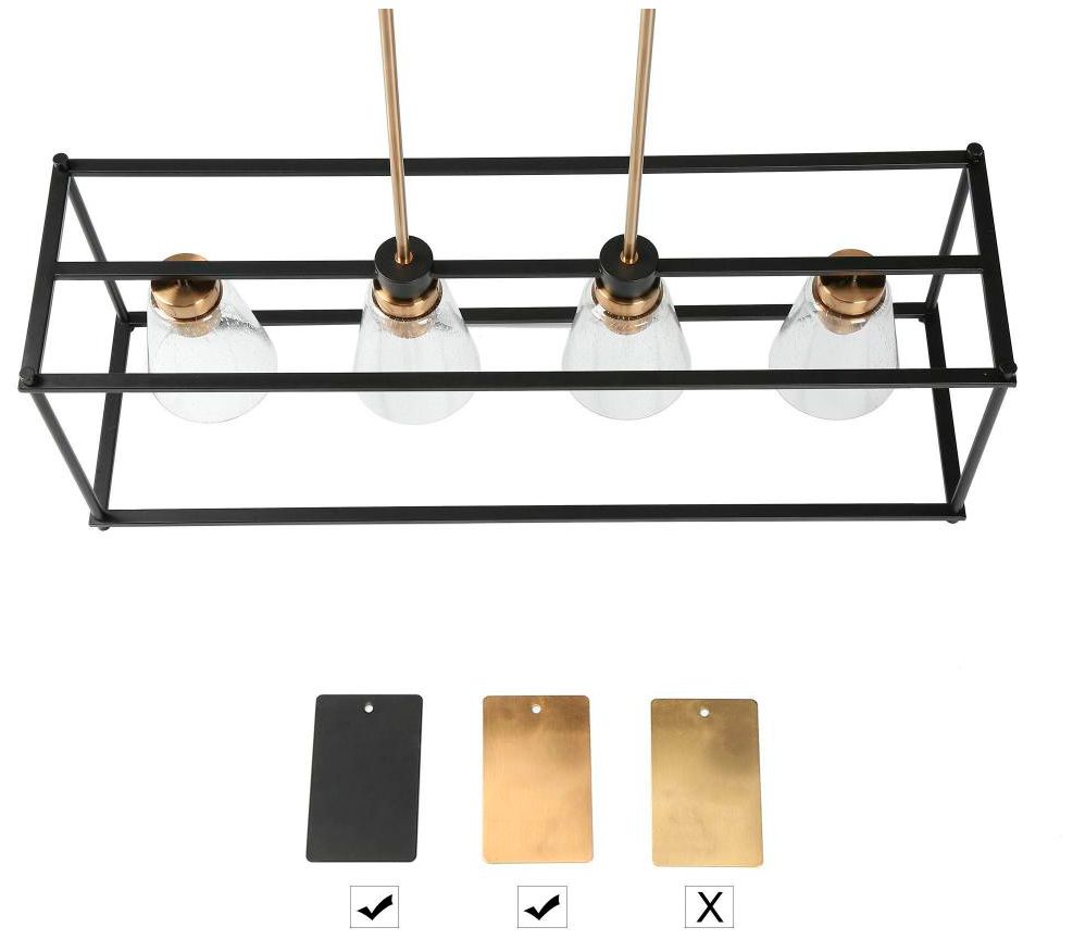 Image 3 4-Light Matte Black and Plating Brass Island Lamp with Seeded Glass more views