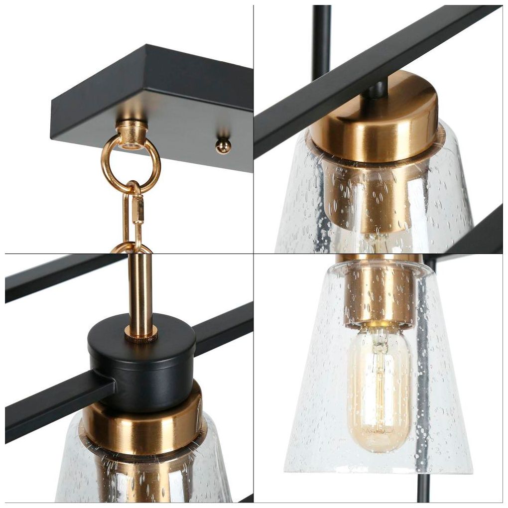 Image 4 4-Light Matte Black and Plating Brass Island Lamp with Seeded Glass more views