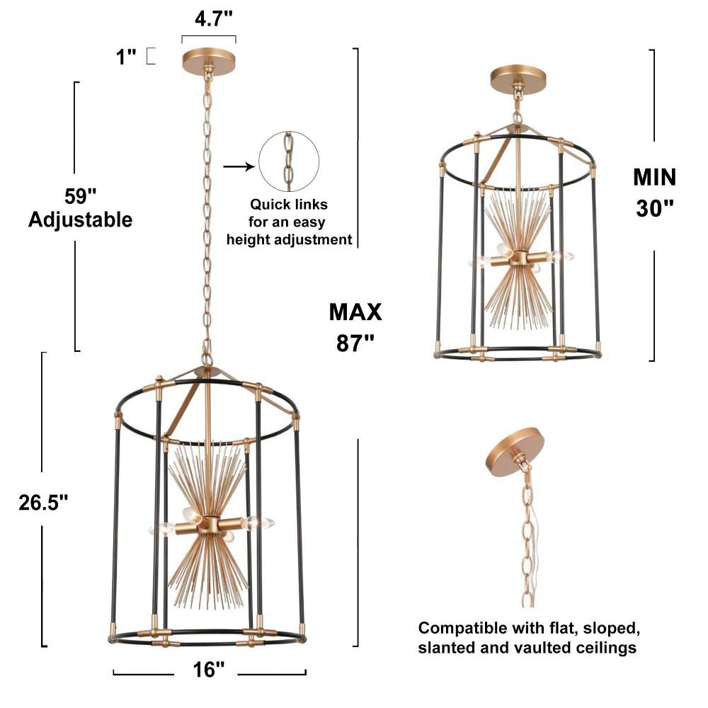 Image 4 4-Light Matte Black and Satin Gold Cage Chandeliers more views