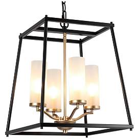 Image1 of 4-Light Matte Black and Satin Gold Chandeliers with Frosted Glass