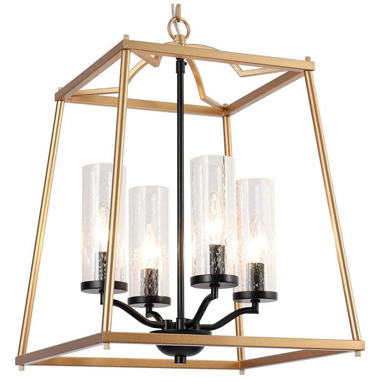 Image 1 4-Light Matte Black and Satin Gold Chandeliers with Seeded Glass