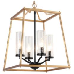 4-Light Matte Black and Satin Gold Chandeliers with Seeded Glass