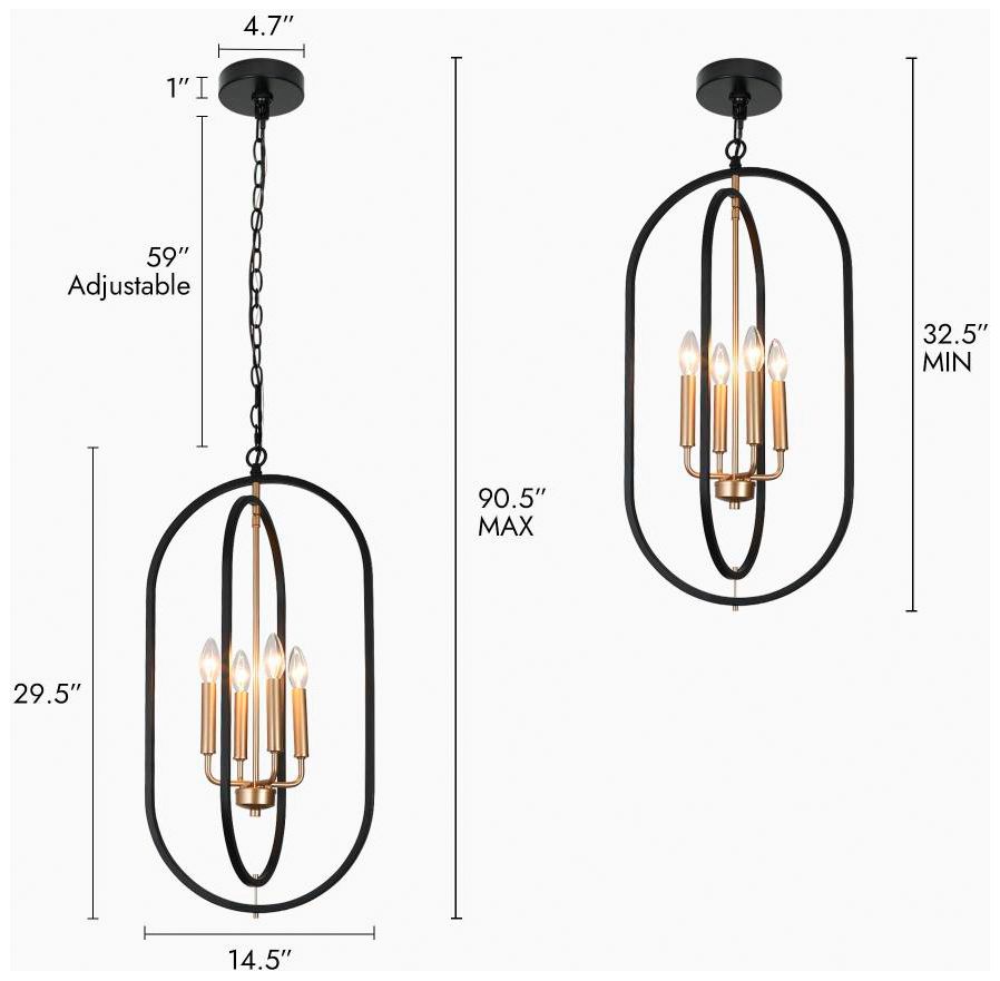 Image 4 4-Light Matte Black and Satin Gold Chandeliers more views