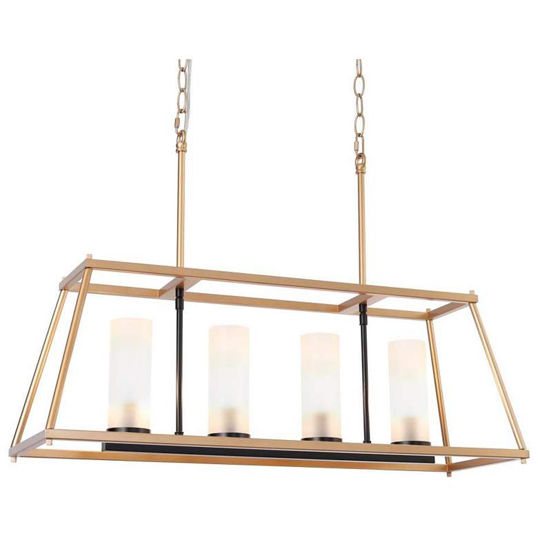 Image 1 4-Light Matte Black and Satin Gold Island Lamp with Frosted Glass