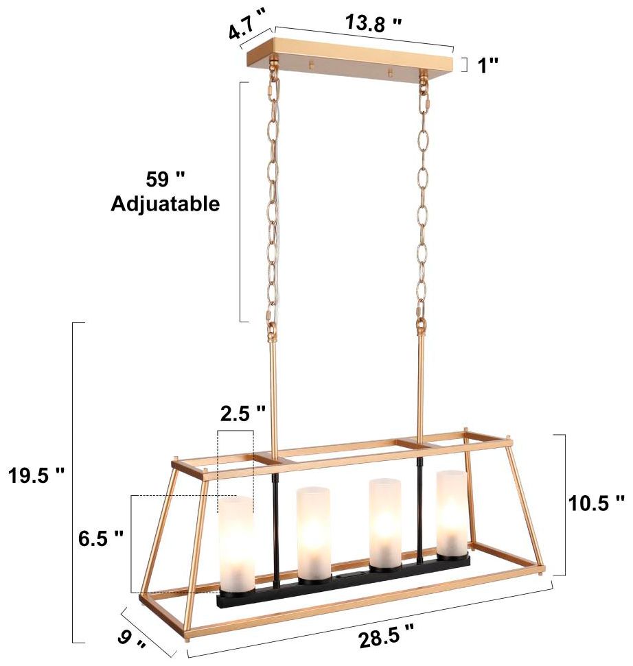 Image 3 4-Light Matte Black and Satin Gold Island Lamp with Frosted Glass more views