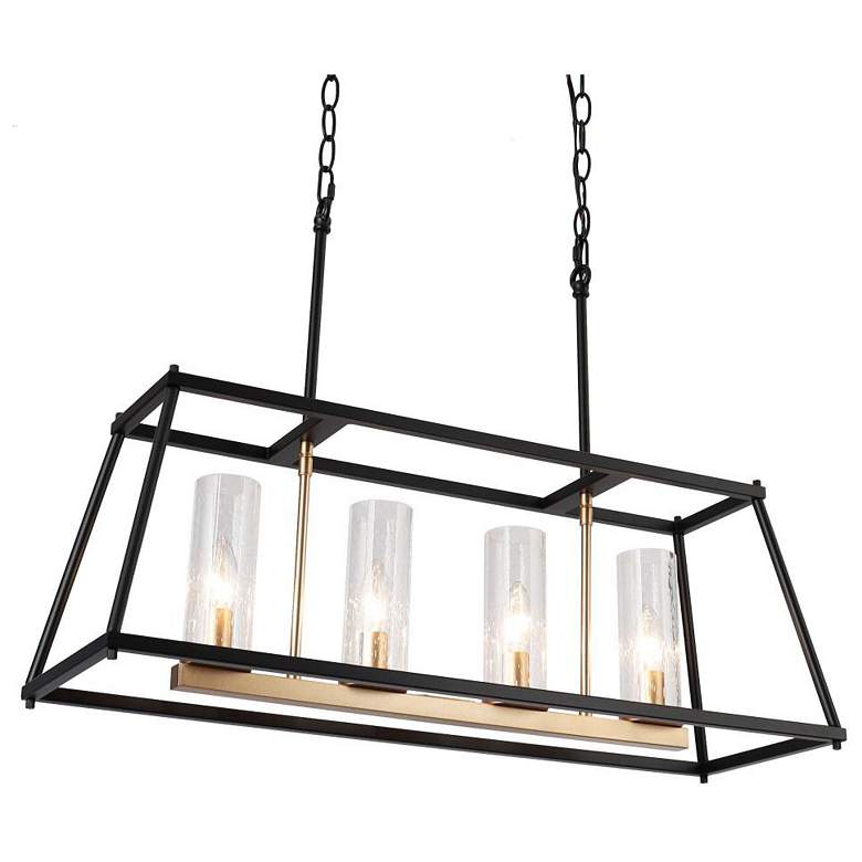 Image 1 4-Light Matte Black and Satin Gold Island Lamp with Seeded Glass
