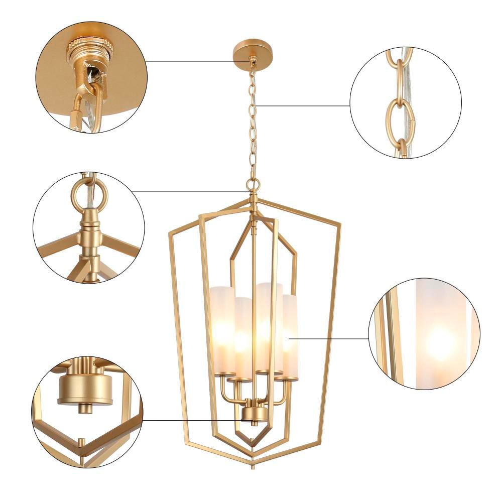 Image 2 4-Light Matte Gold Chandeliers with Frosted Glass more views