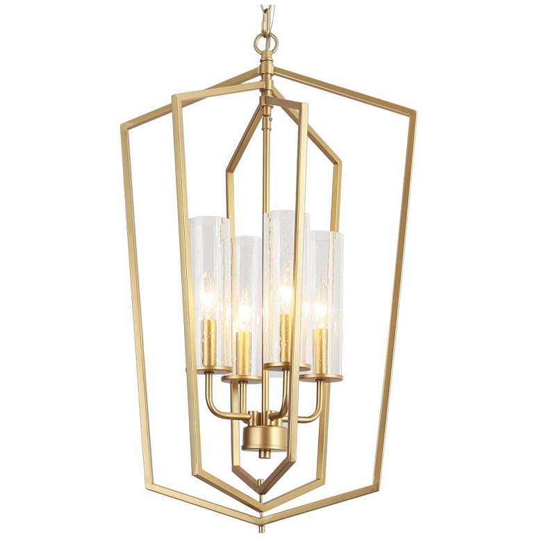 Image 1 4-Light Matte Gold Chandeliers with Seeded Glass