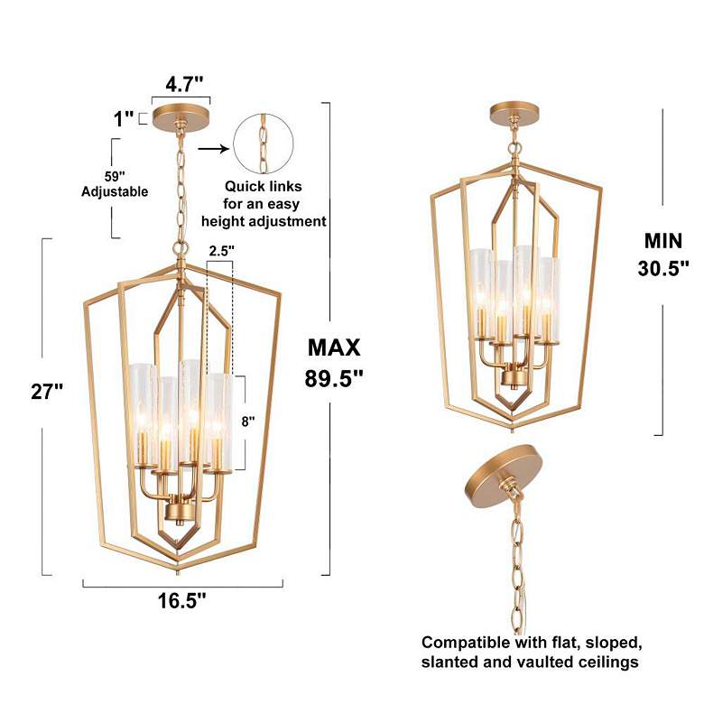 Image 3 4-Light Matte Gold Chandeliers with Seeded Glass more views