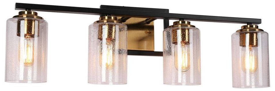 4-Light Modern Brass Vanity Light with Seeded Glass