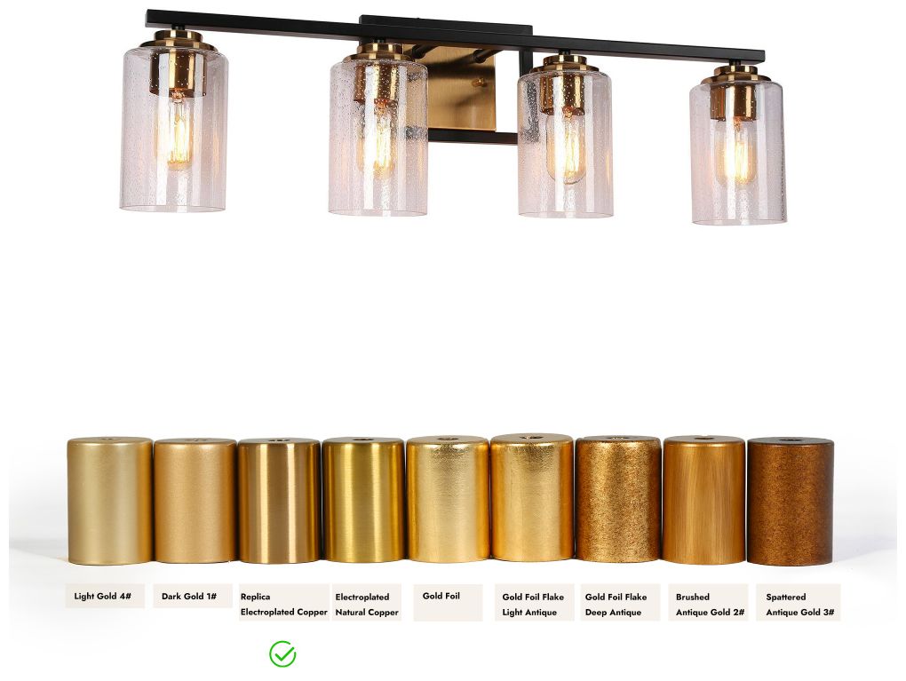 Image 4 4-Light Modern Brass Vanity Light with Seeded Glass more views