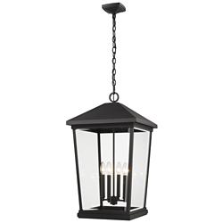 4 Light Outdoor Chain Mount Ceiling Fixture in Black finish