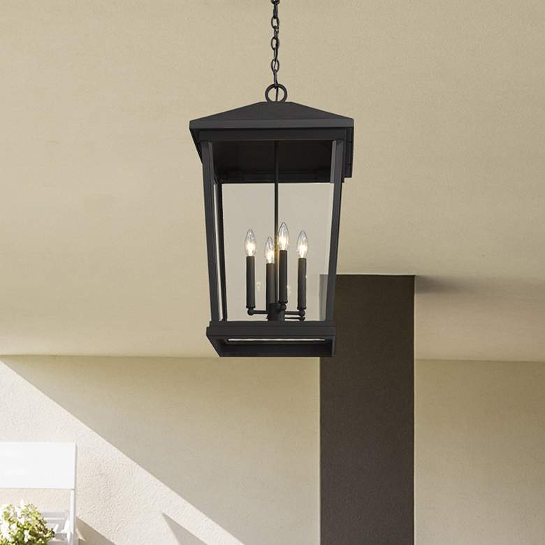 Image 1 4 Light Outdoor Chain Mount Ceiling Fixture in Black finish