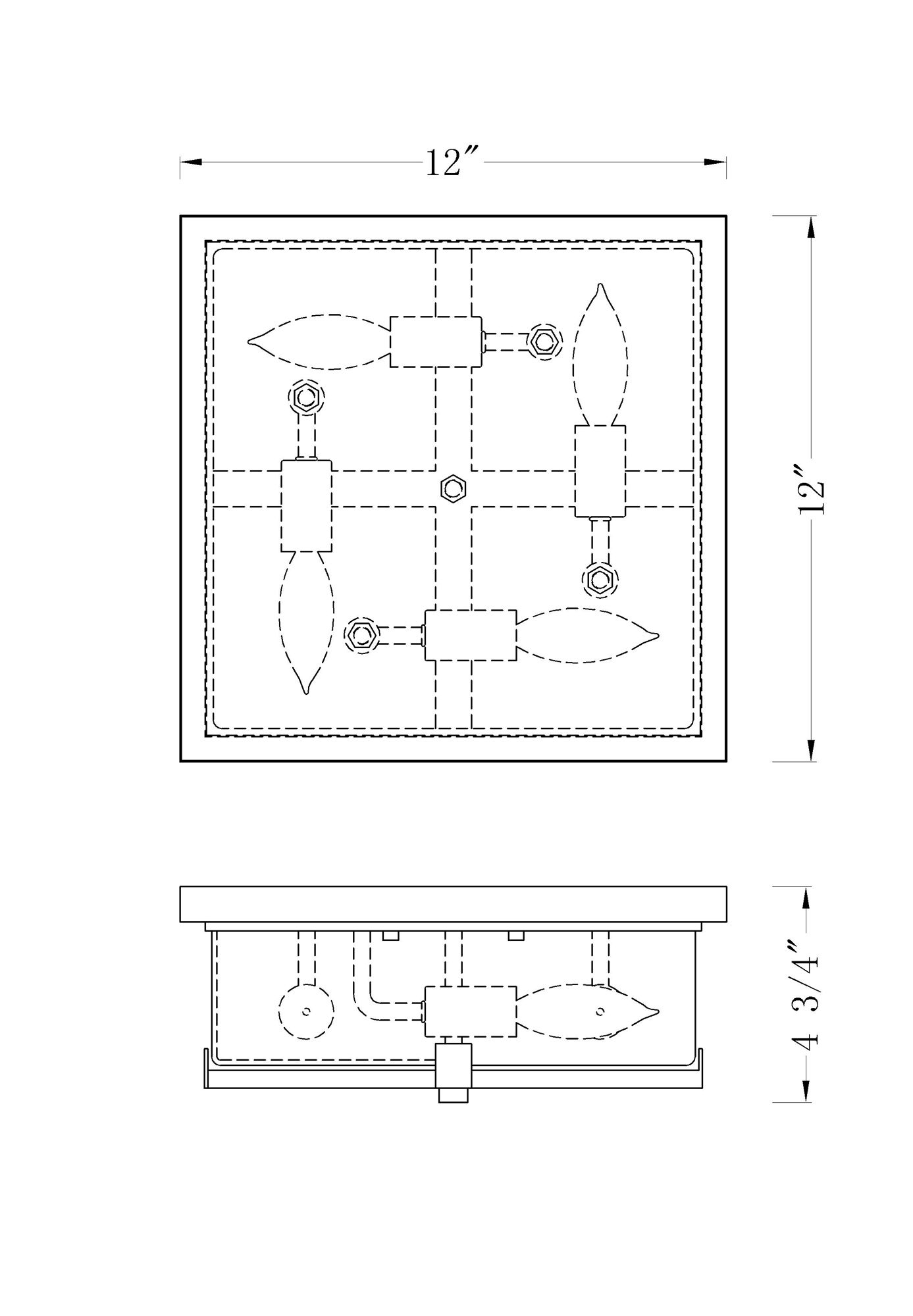 4 Light Outdoor Flush Ceiling Mount Fixture in Black Finish
