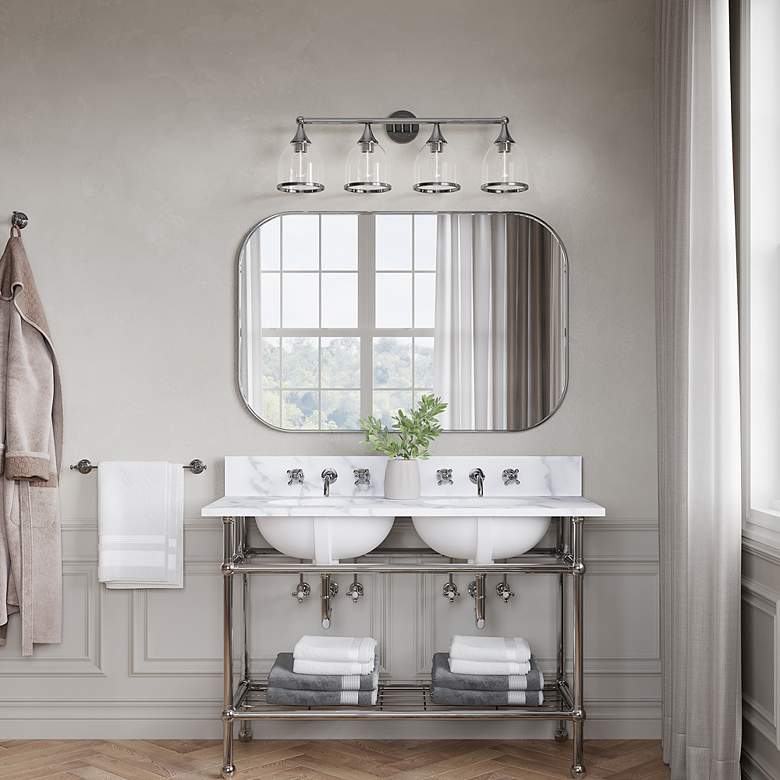 Image 7 4 Light Polished Chrome Large Vanity Sconce with Mouth Blown Clear Glass more views