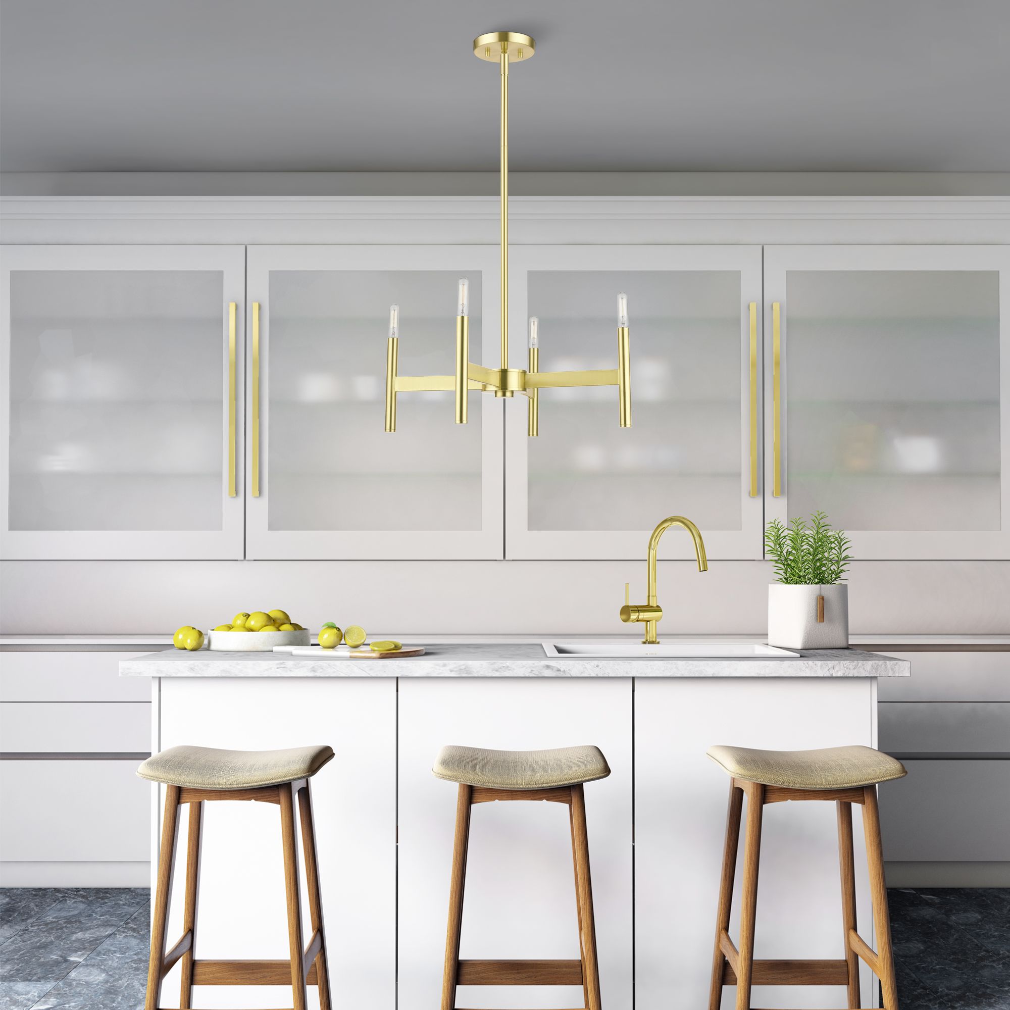 4 Light Satin Brass Chandelier