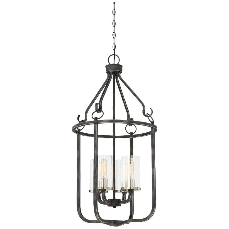 Image 1 4 Light; Sherwood Caged Pendant; Iron Black w/ Brushed Nickel Finish