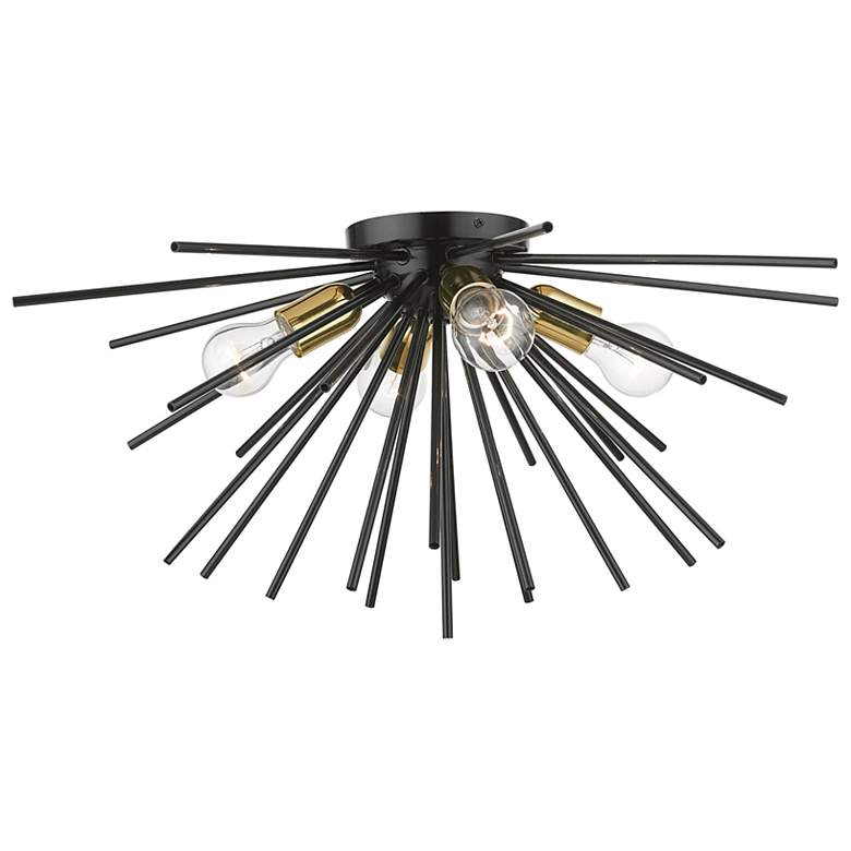 Image 2 4 Light Shiny Black with Polished Brass Accents Large Flush Mount