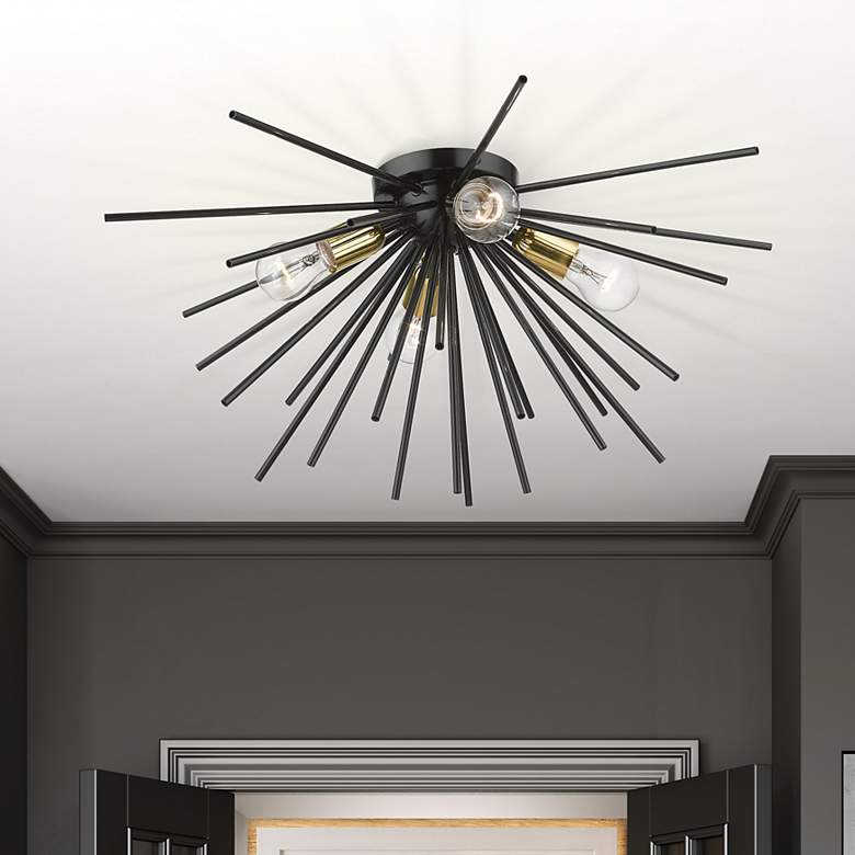 Image 1 4 Light Shiny Black with Polished Brass Accents Large Flush Mount