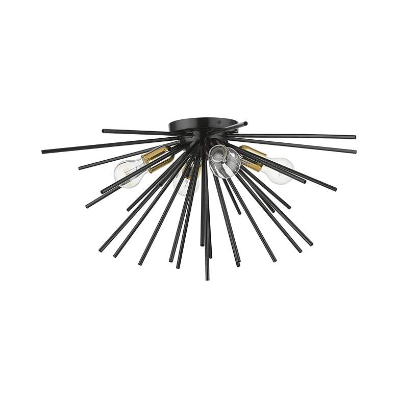 Image 3 4 Light Shiny Black with Polished Brass Accents Large Flush Mount more views
