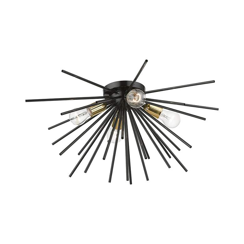 Image 5 4 Light Shiny Black with Polished Brass Accents Large Flush Mount more views