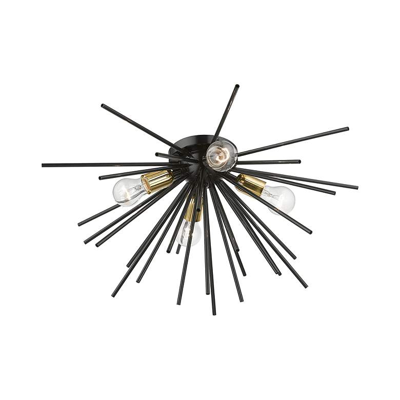Image 6 4 Light Shiny Black with Polished Brass Accents Large Flush Mount more views