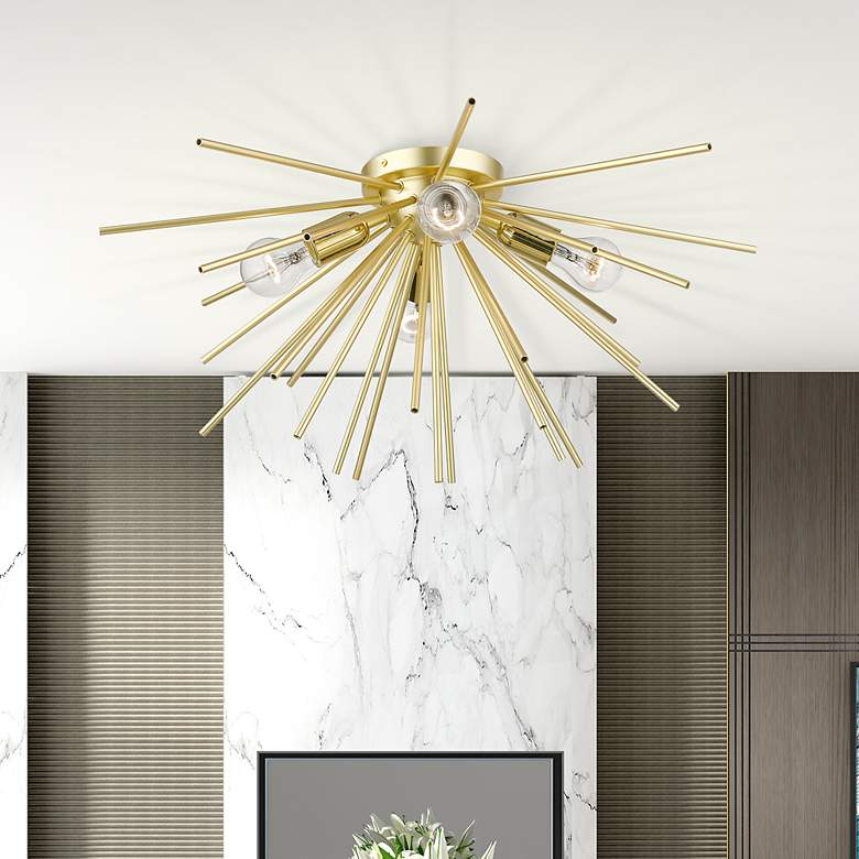 Image 1 4 Light Soft Gold with Polished Brass Accents Large Flush Mount