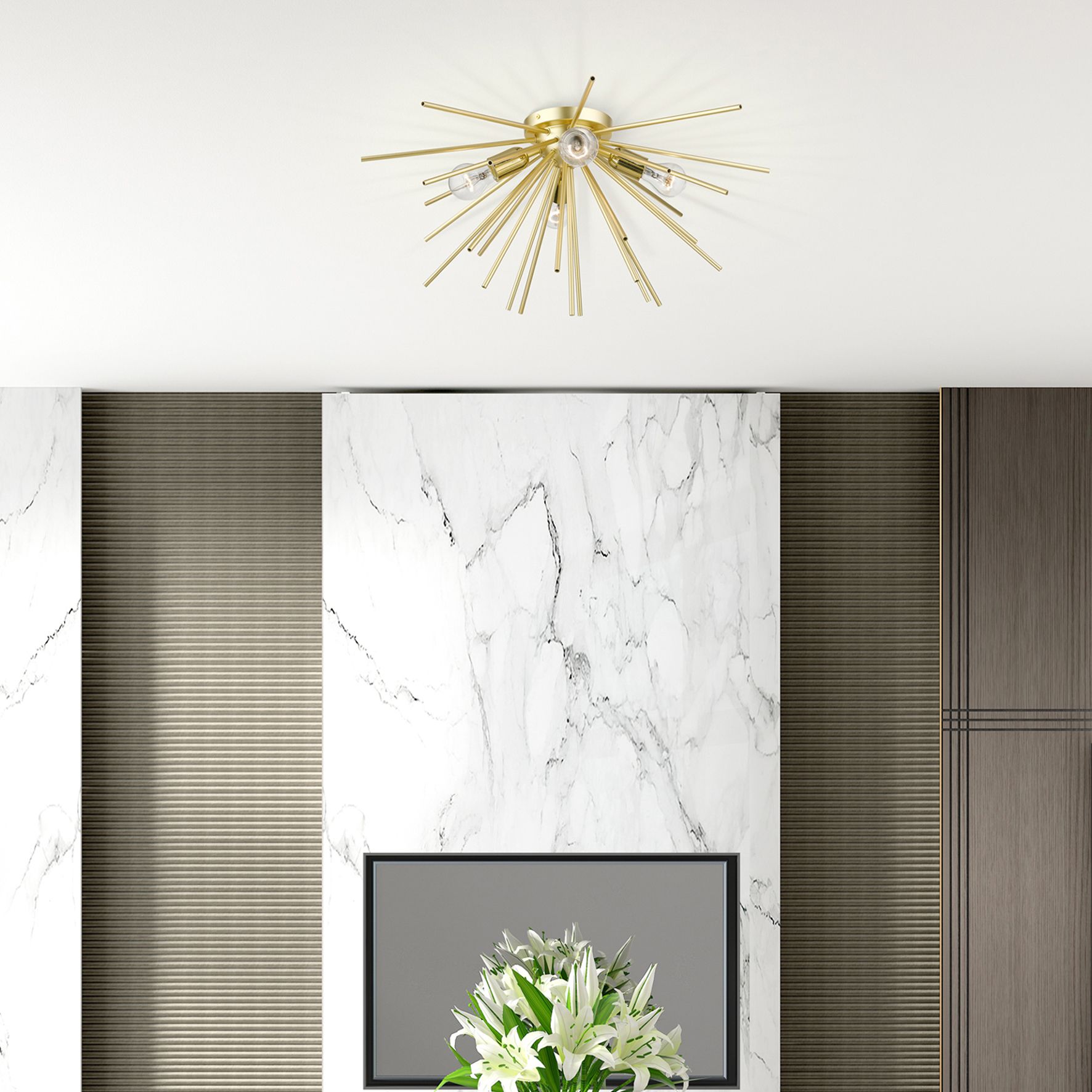 4 Light Soft Gold with Polished Brass Accents Large Flush Mount