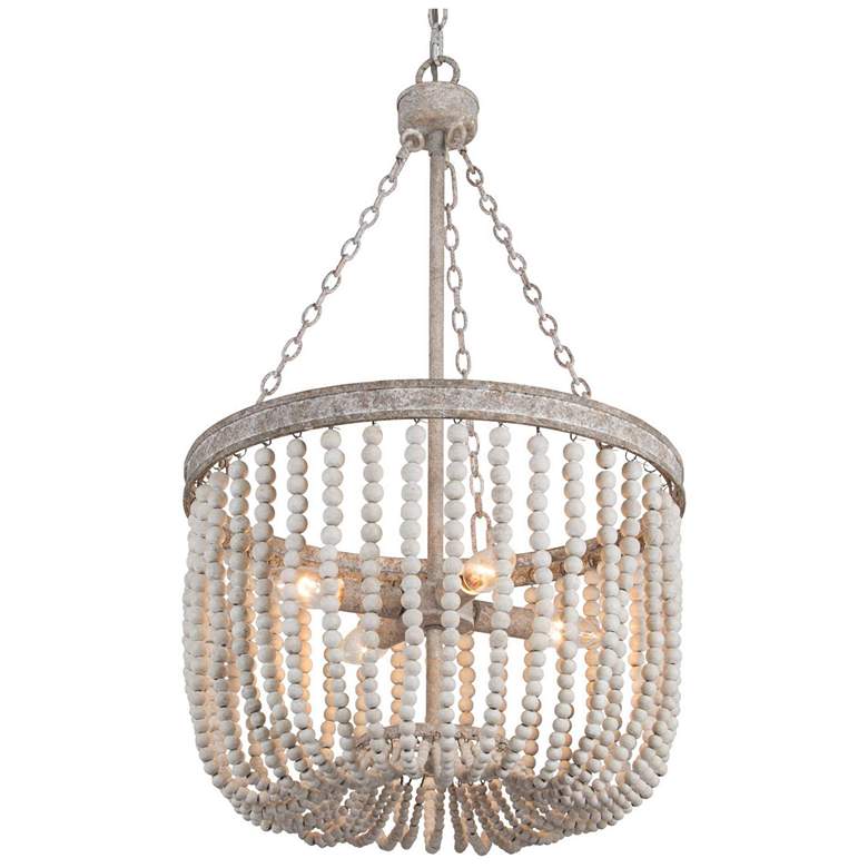 Image 1 4-Lights 15.7" W Rustic Distressed Wood Beads Chandelier