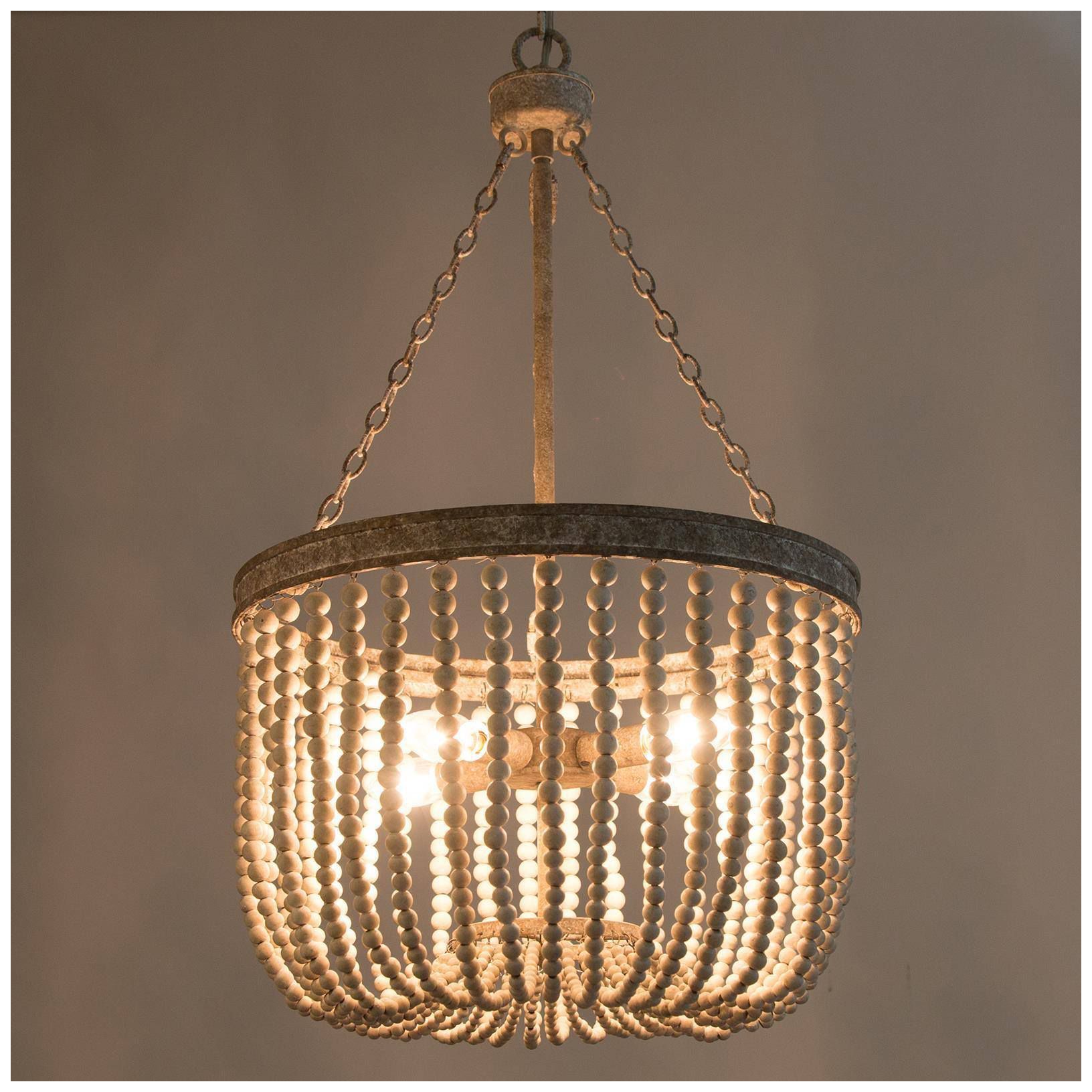 Image 2 4-Lights 15.7" W Rustic Distressed Wood Beads Chandelier more views