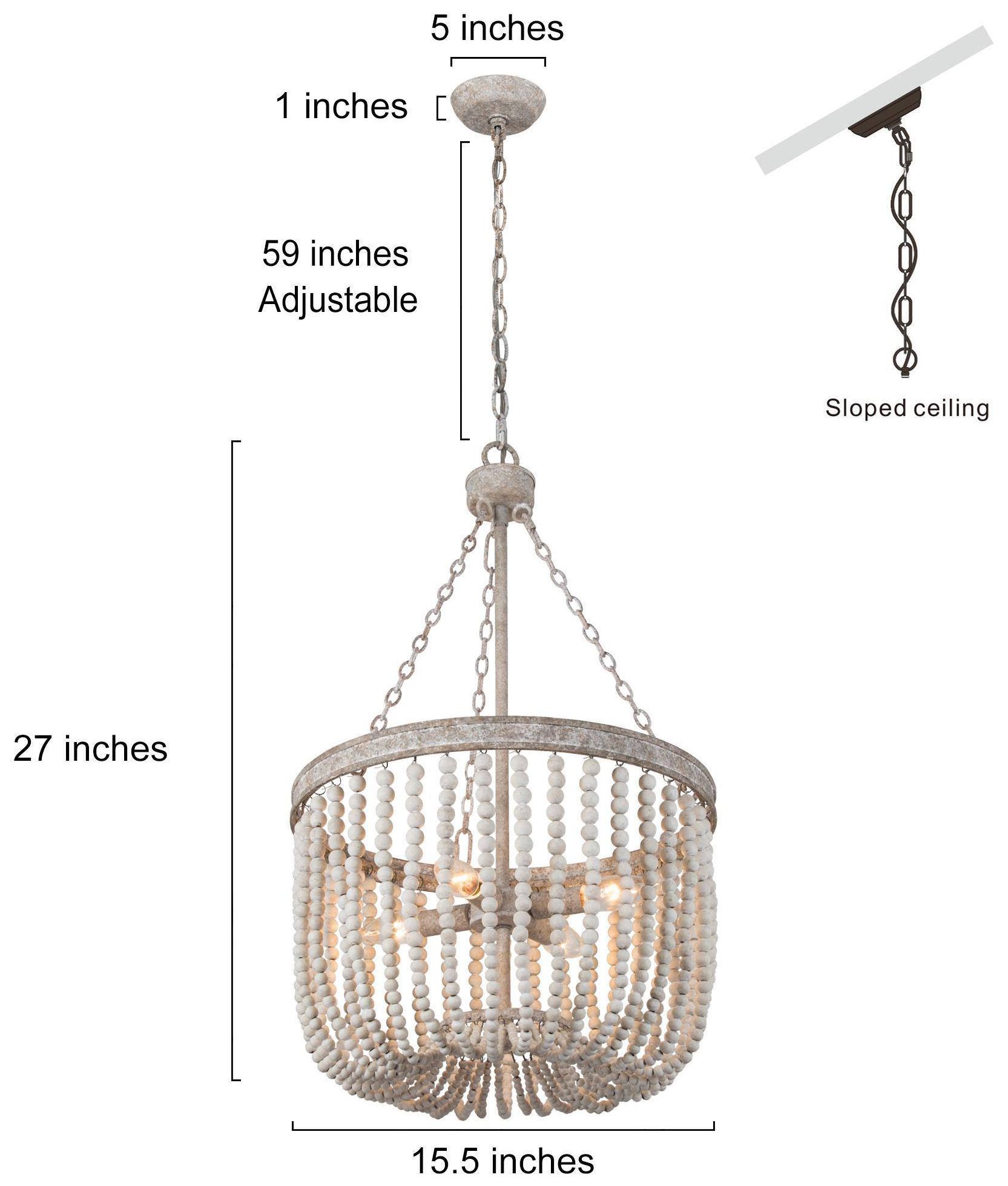 Image 4 4-Lights 15.7" W Rustic Distressed Wood Beads Chandelier more views