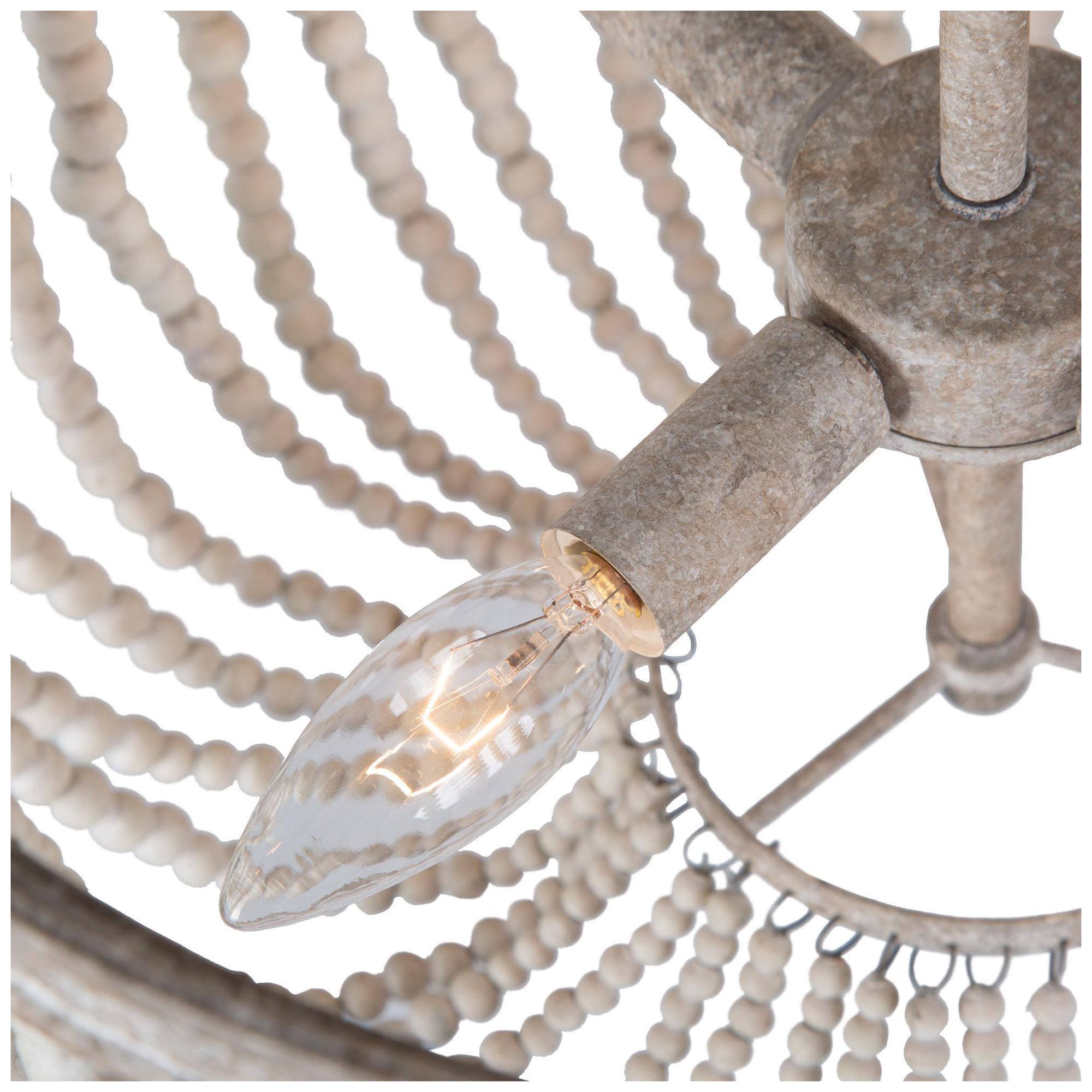 Image 6 4-Lights 15.7" W Rustic Distressed Wood Beads Chandelier more views