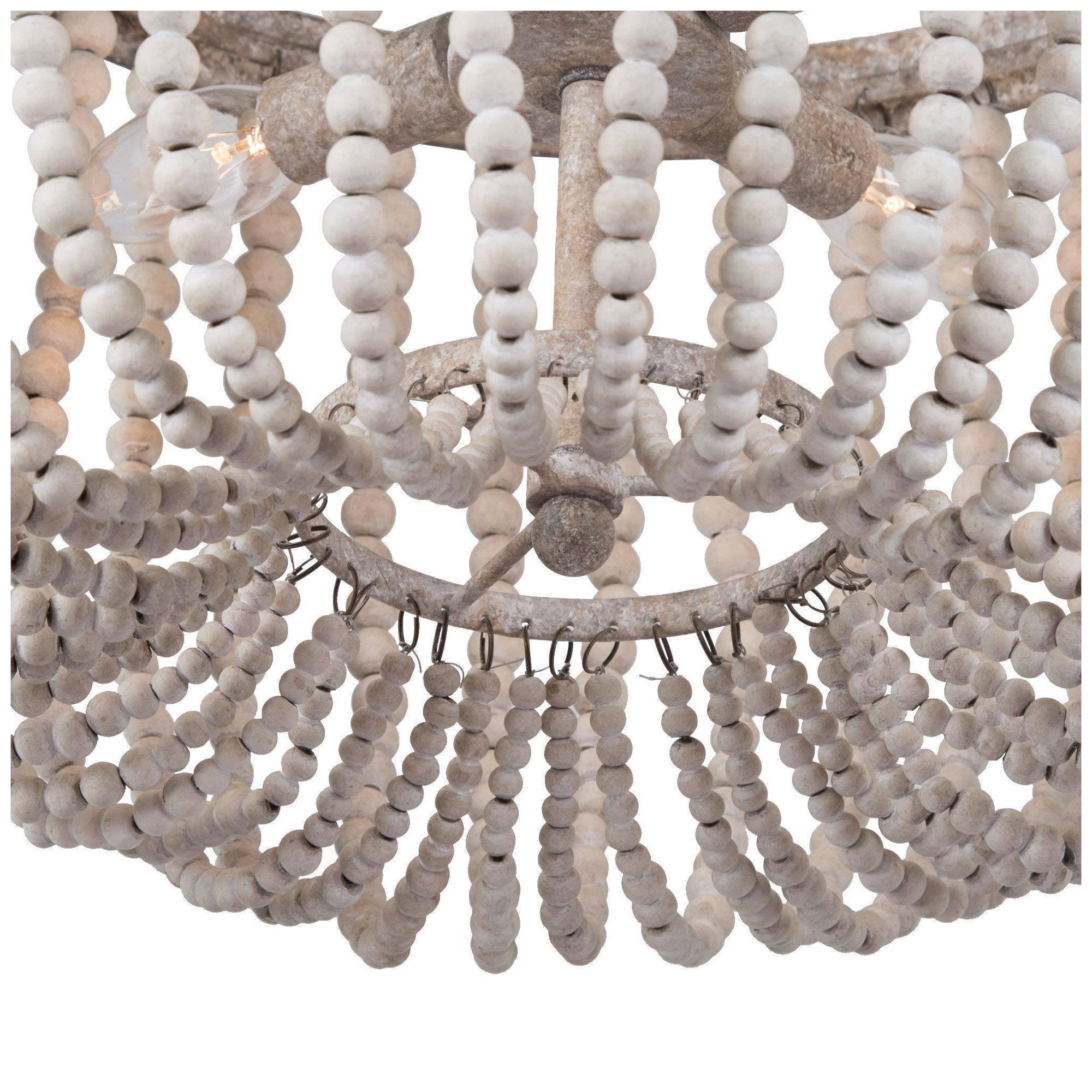 4-Lights 15.7" W Rustic Distressed Wood Beads Chandelier