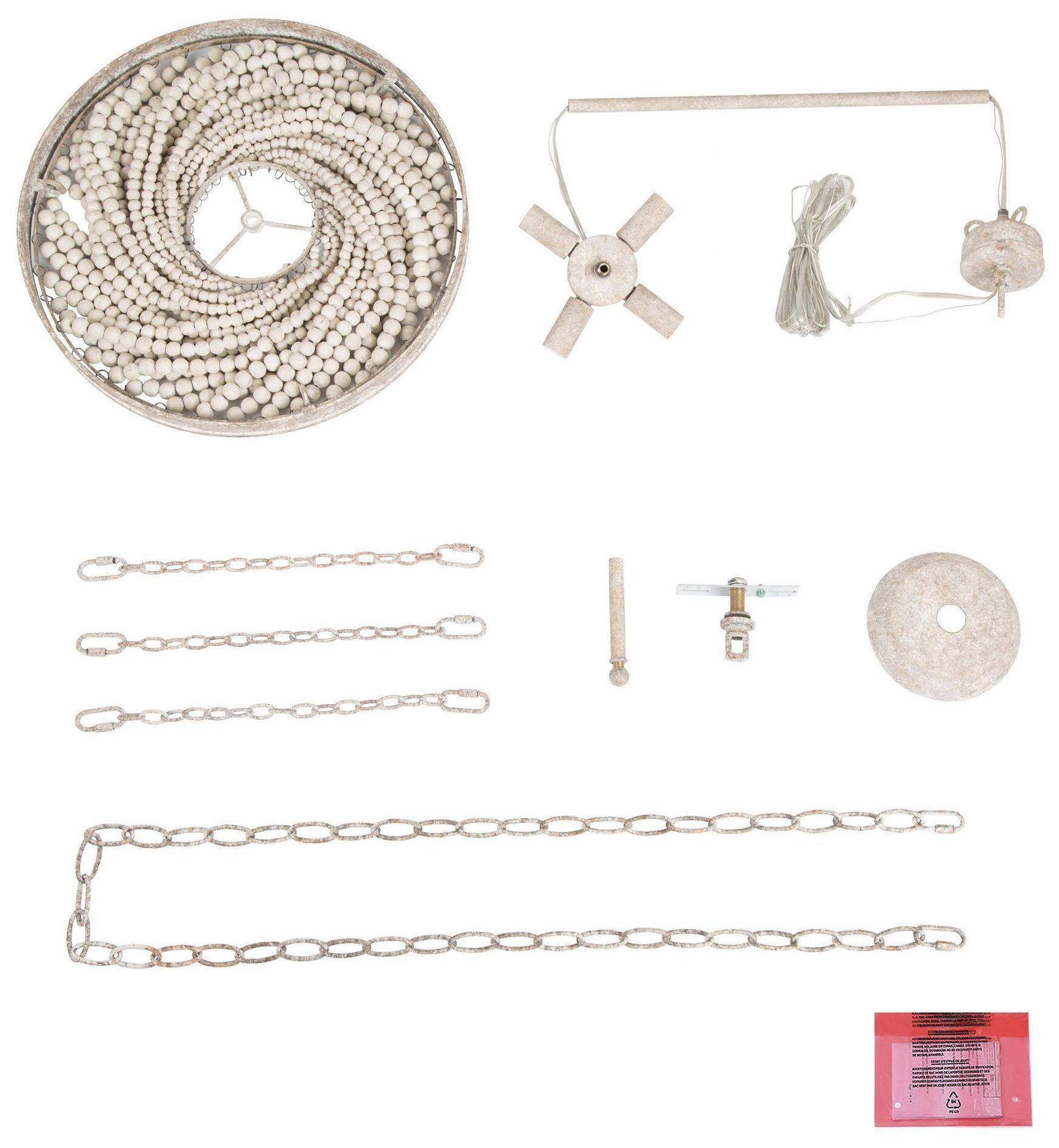 4-Lights 15.7" W Rustic Distressed Wood Beads Chandelier