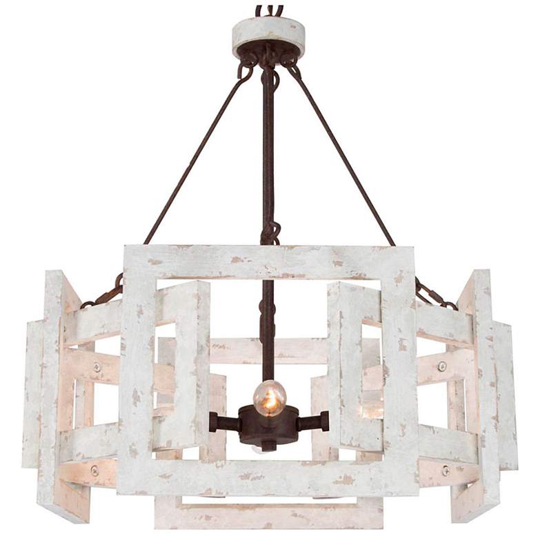 Image 1 4-Lights 20"W Weathered White Wooden Chandelier