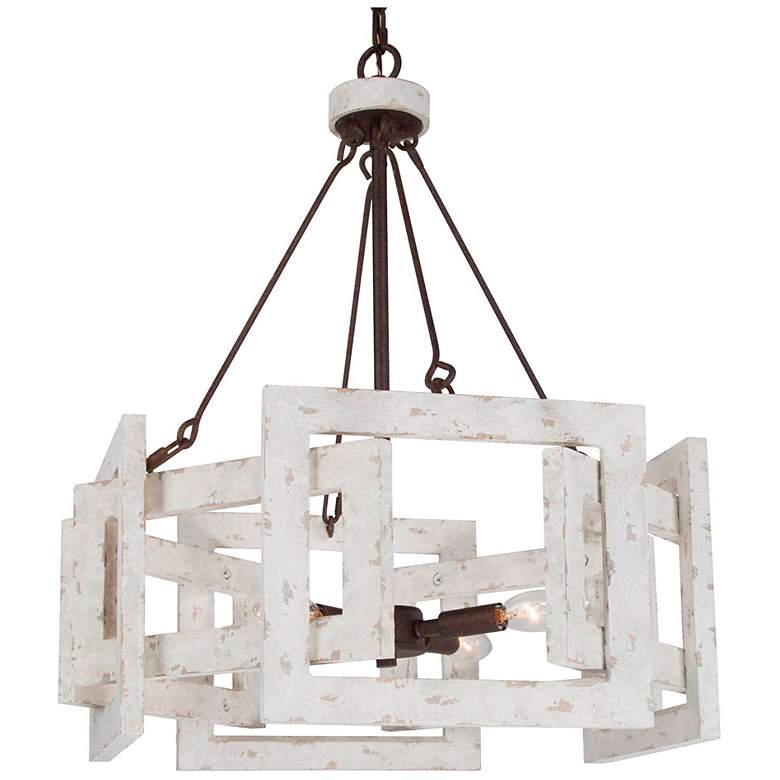 Image 2 4-Lights 20"W Weathered White Wooden Chandelier more views