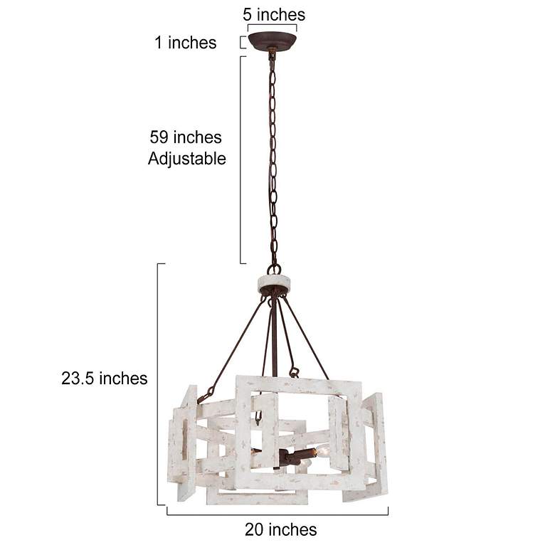 Image 4 4-Lights 20"W Weathered White Wooden Chandelier more views