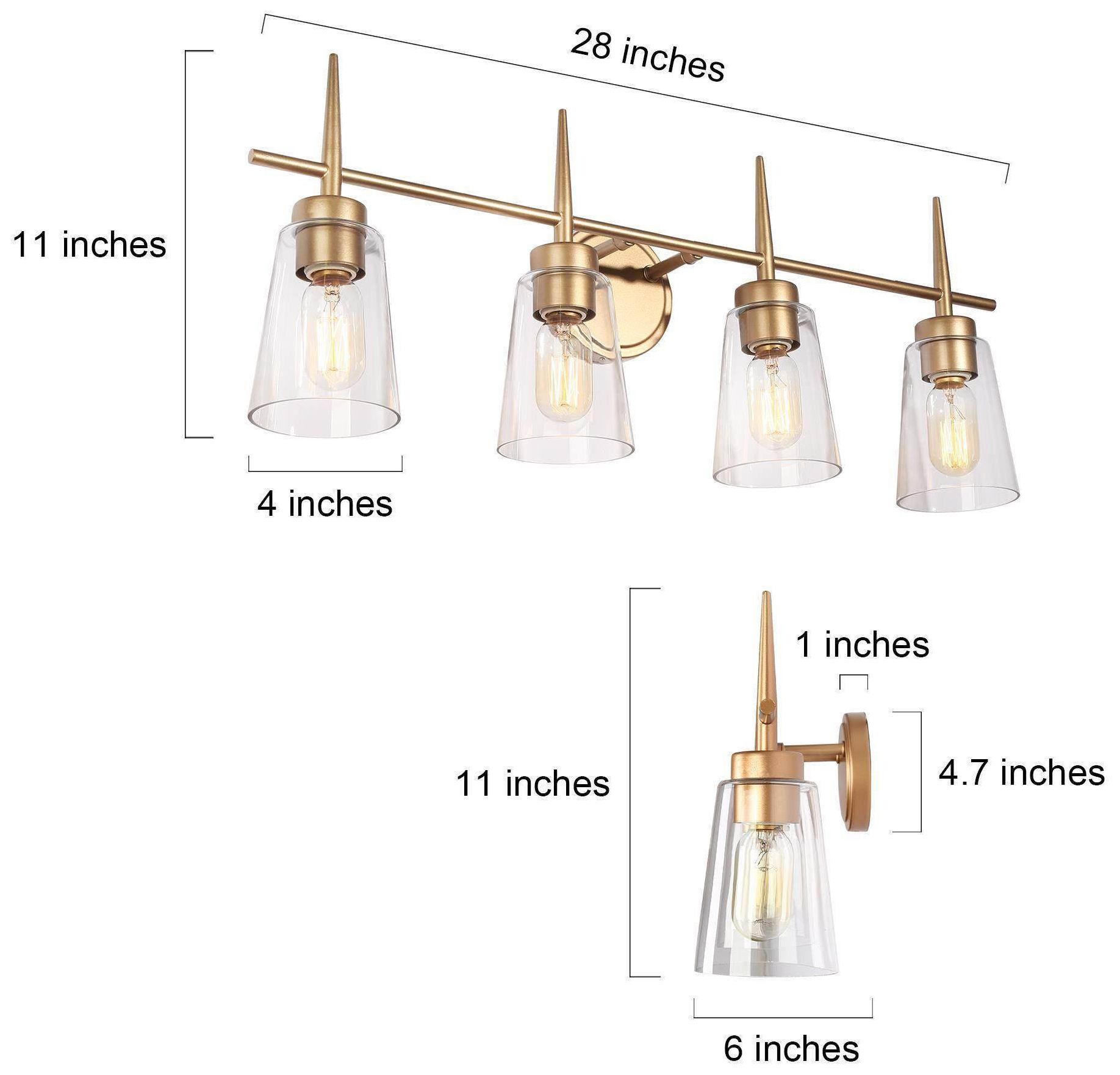 Image 6 4-Lights 28.3"W Tapered Dark Gold  Wall Lamp more views