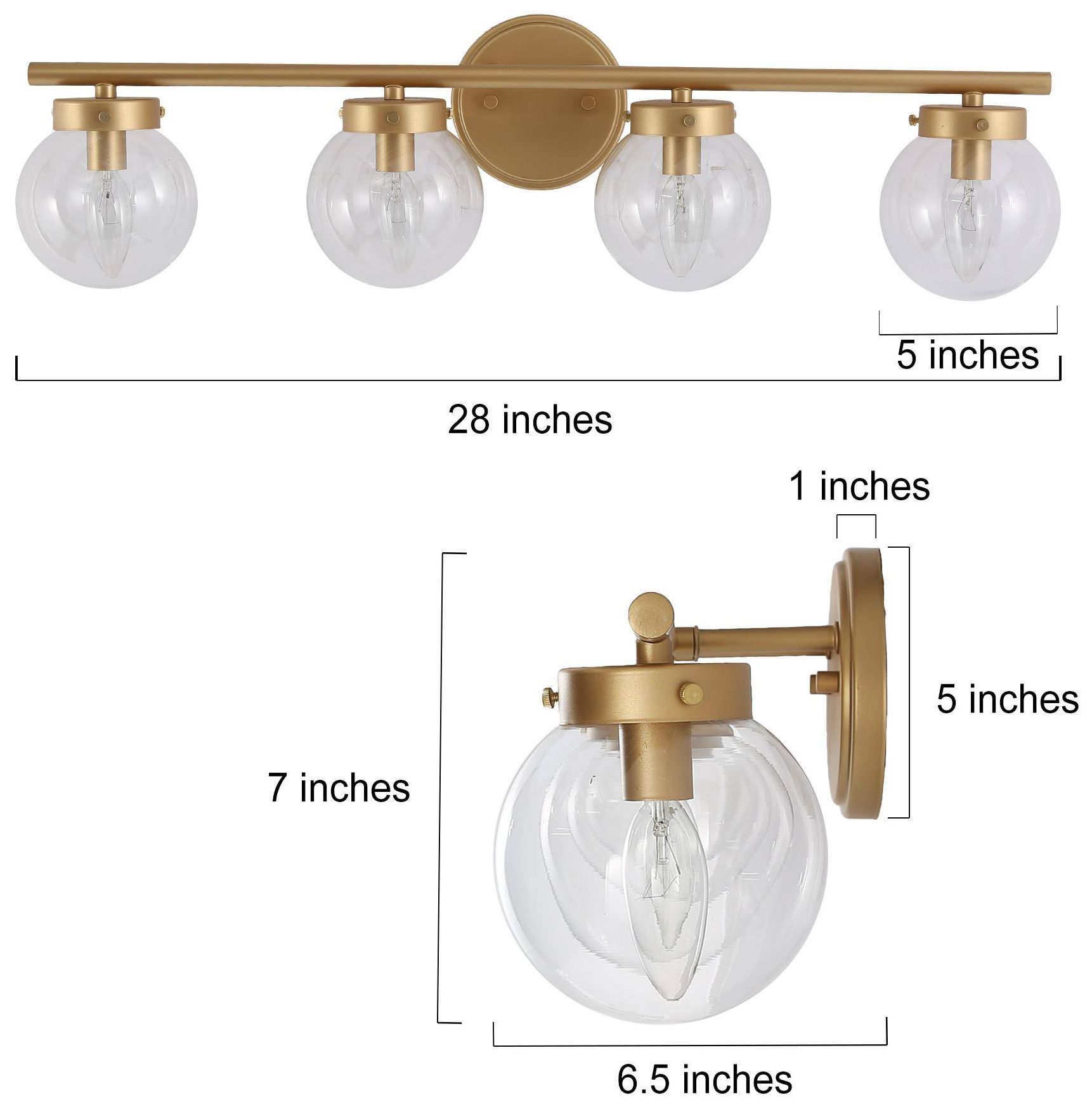 Image 5 4-Lights 28"W Globe Gold Wall Lamp more views