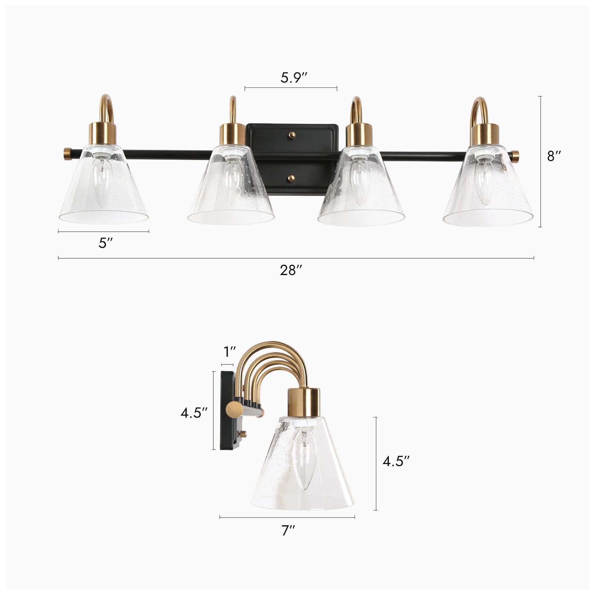 Image 5 4-Lights 28"W Tapered Black and Imitation Electroplated Copper Wall Lamp more views
