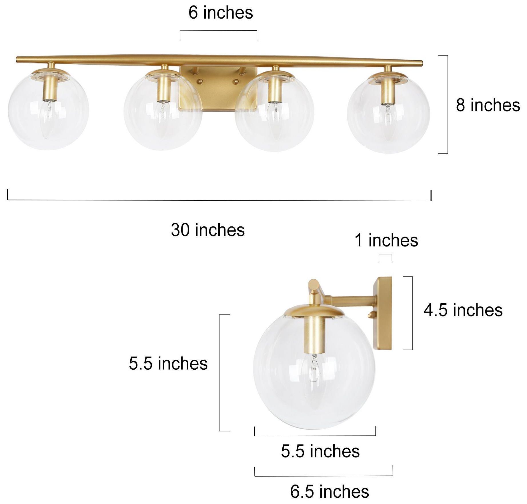 Image 4 4-Lights 29.9"W Globe Gold Wall Lamp more views