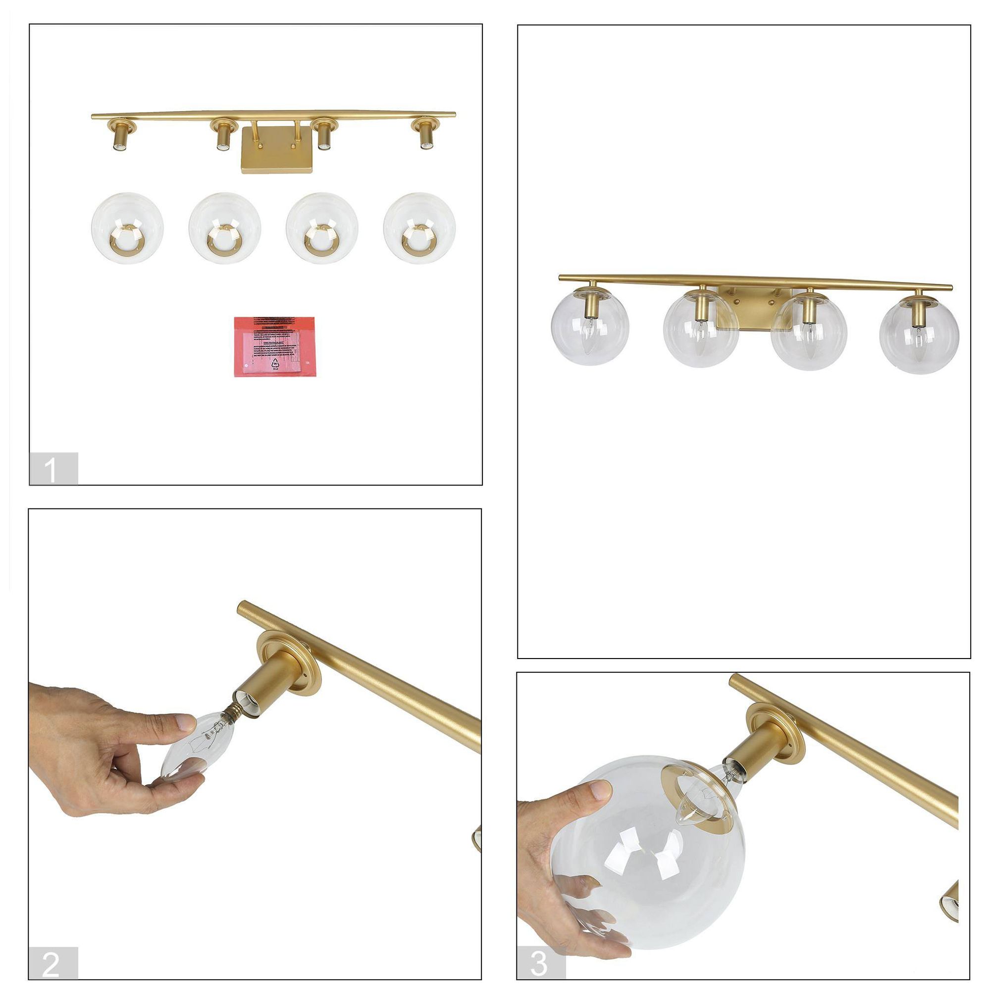Image 5 4-Lights 29.9"W Globe Gold Wall Lamp more views
