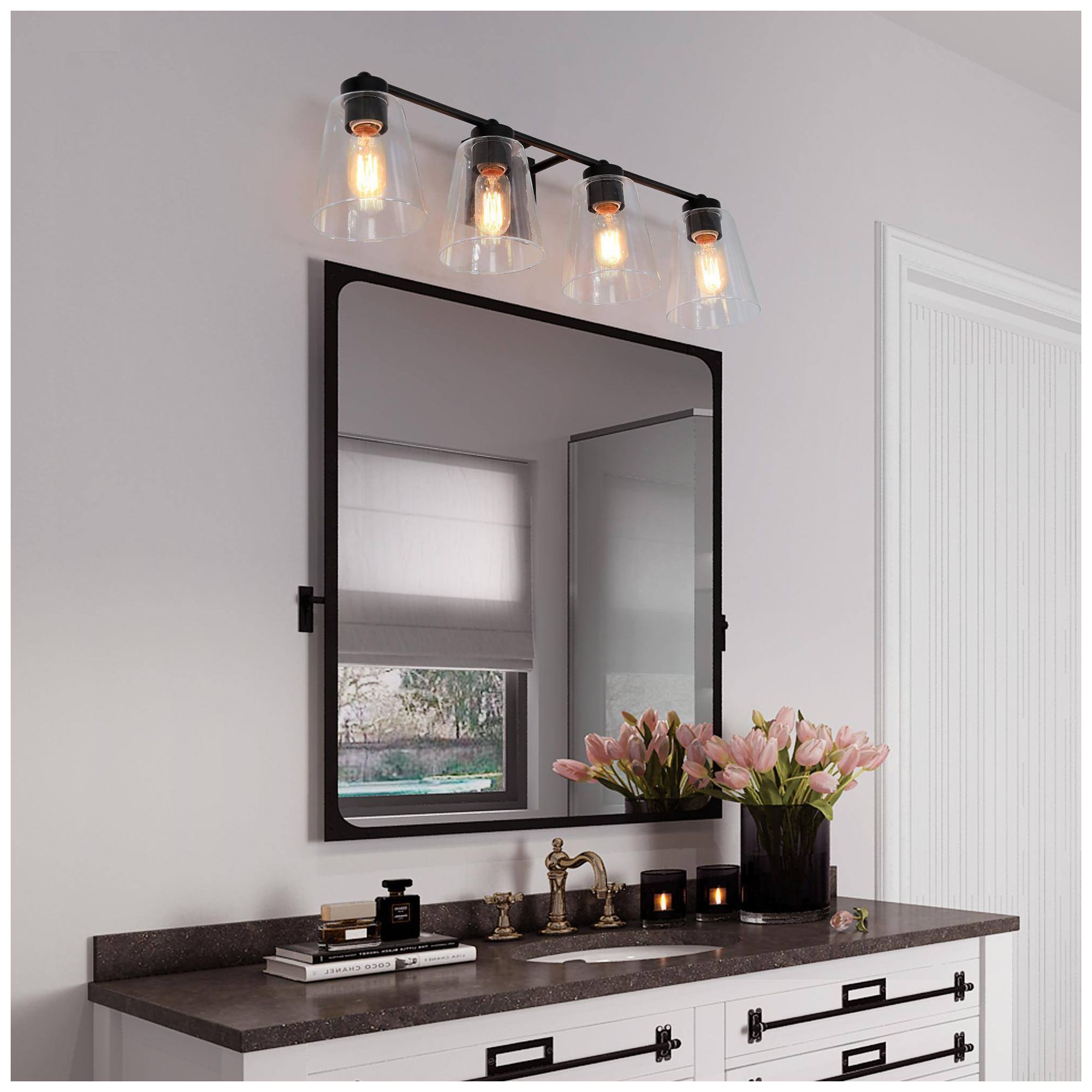 4-Lights 29"W Tapered Matt Black Wall Lamp