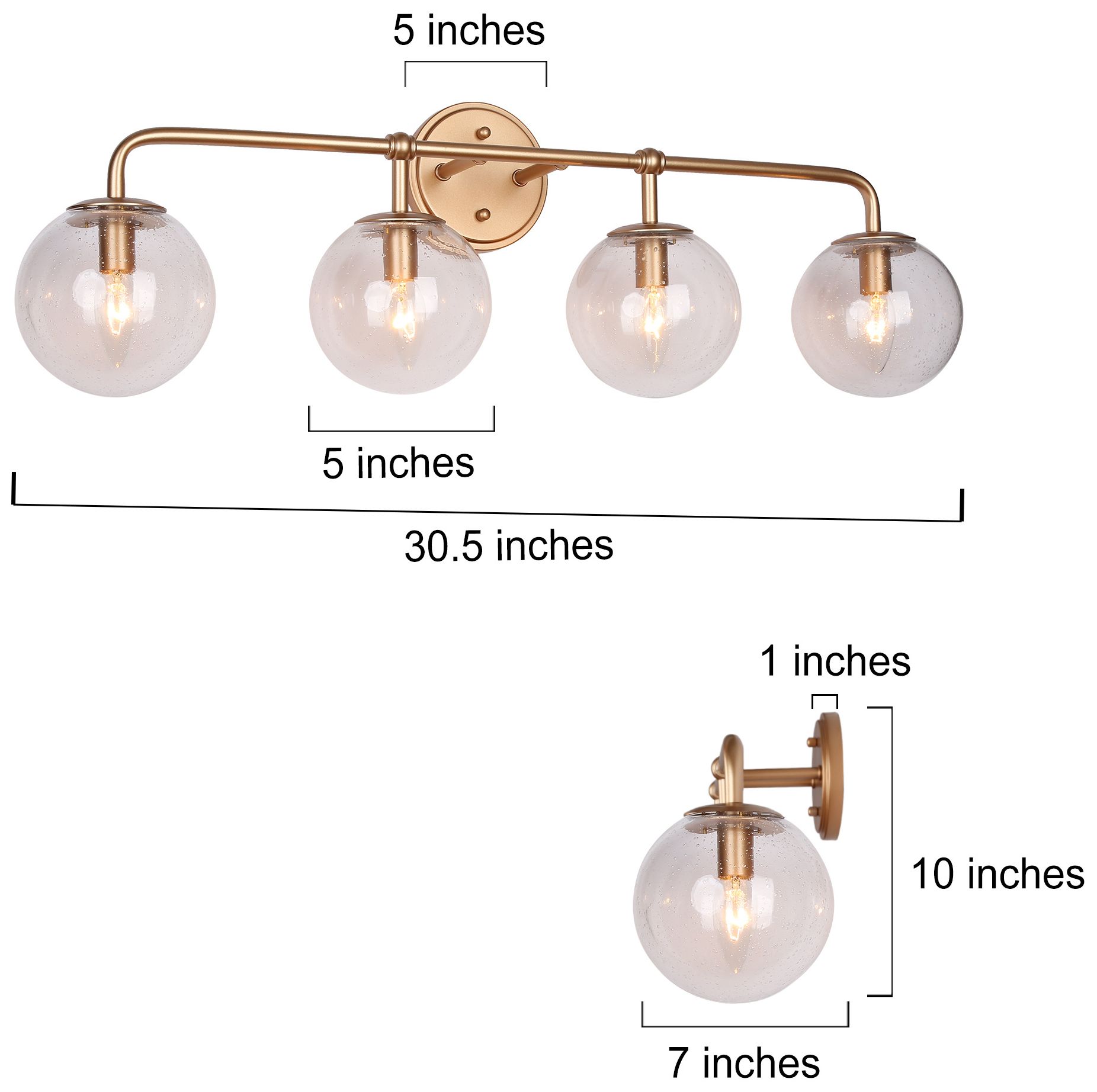 Image 7 4-Lights 30.7"W Globe Dark Gold  Wall Lamp more views