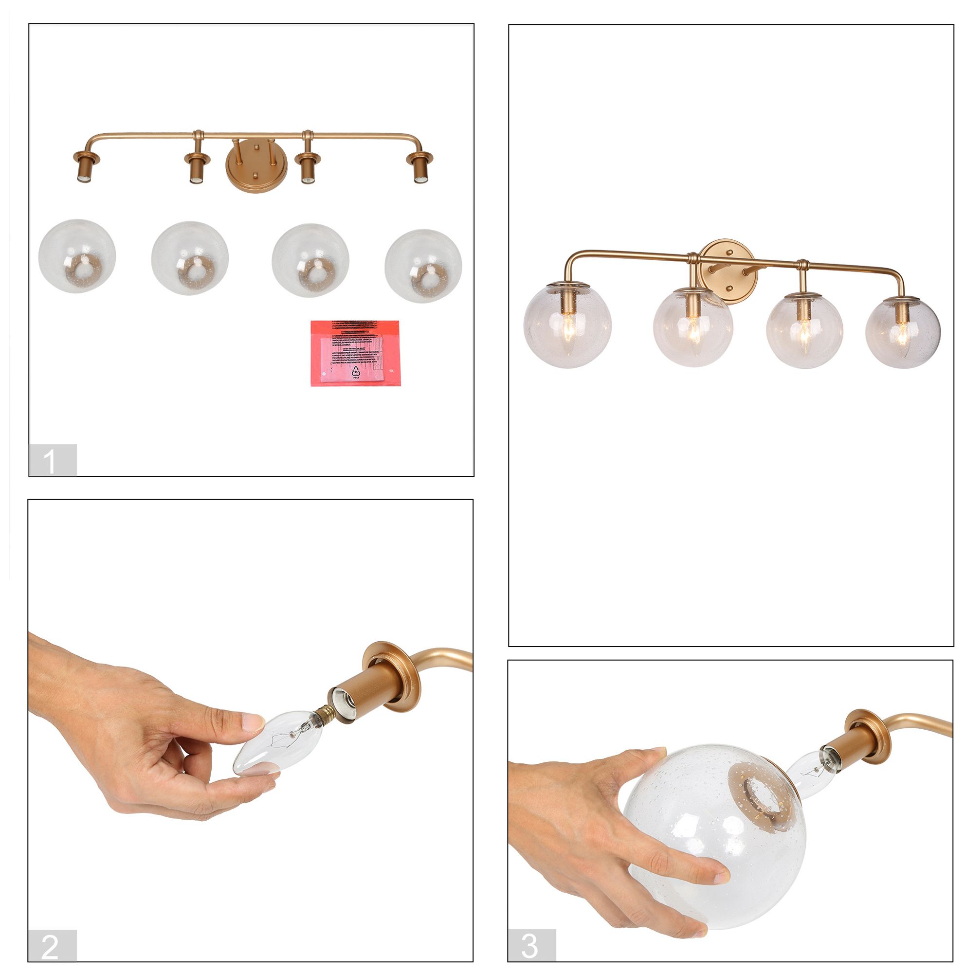 4-Lights 30.7"W Globe Dark Gold  Wall Lamp